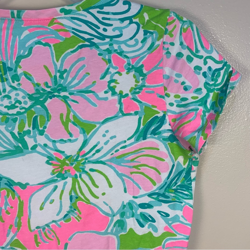 Lily Pulitzer Michele Flamingo Don’t Give a Cluck Pink Print V Neck T Shirt - Picture 9 of 12